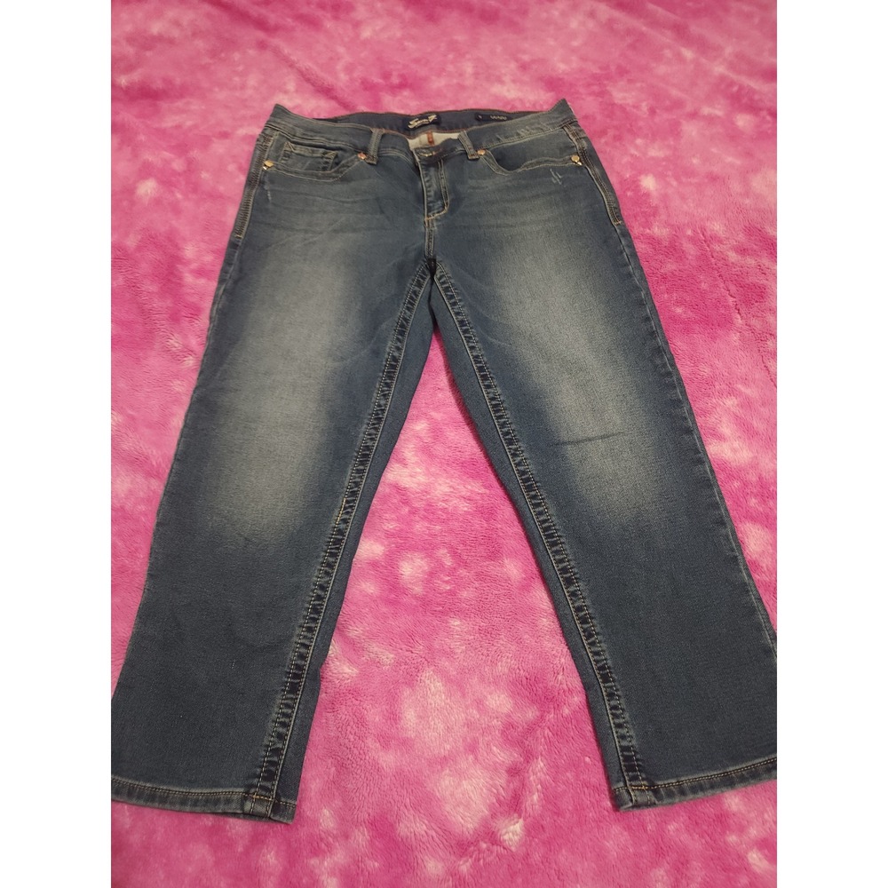 Seven7‎ Jeans Womens Size 10 34x23 Mid Rise Girlfriend Cropped Blue Stretch - Picture 3 of 13